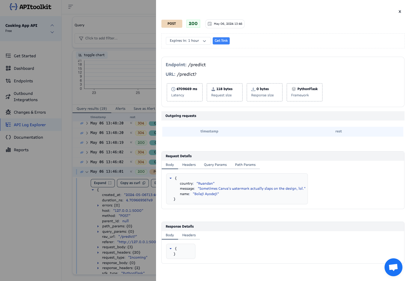 Screenshot of APItoolkit dashboard