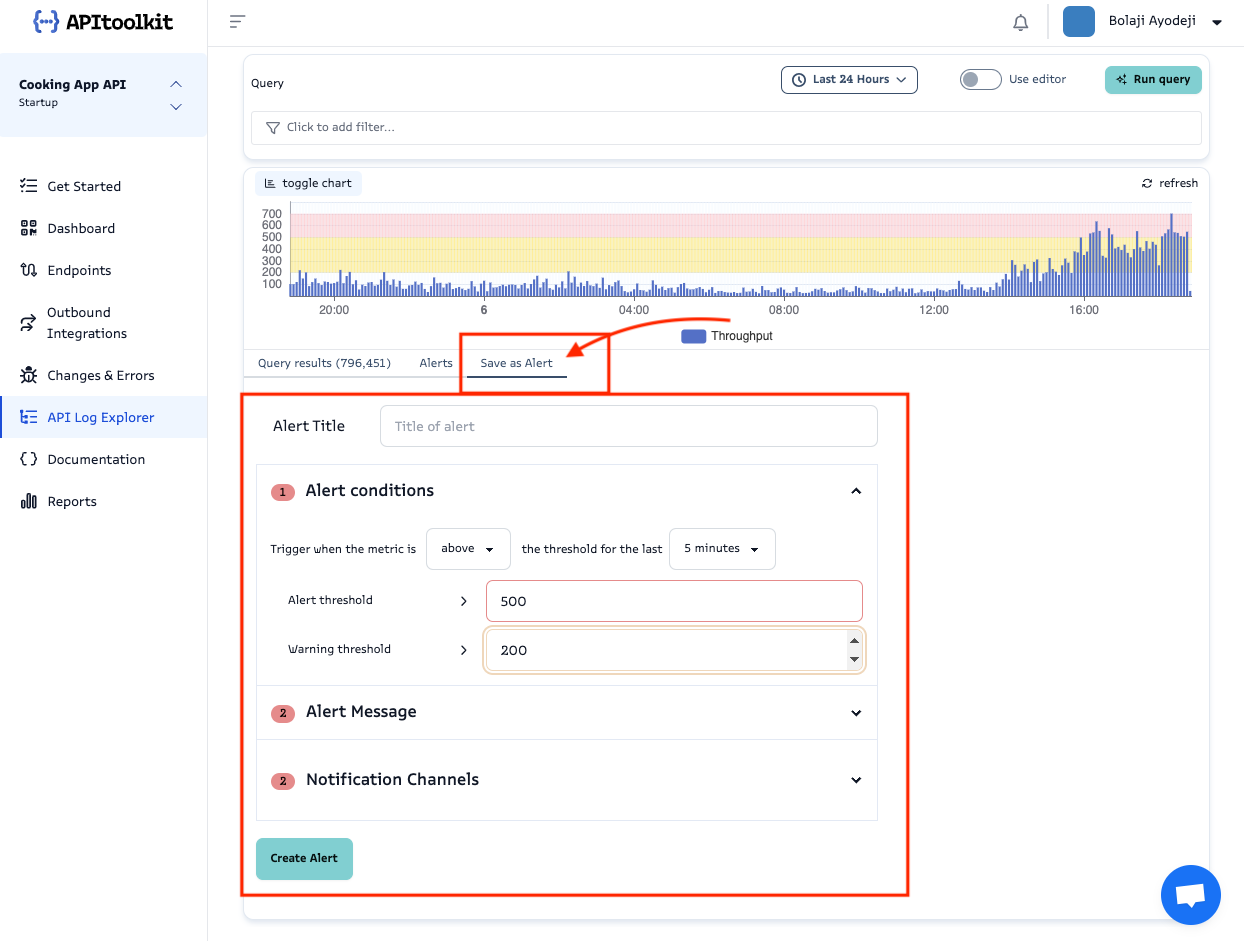 Screenshot of APItoolkit’s API log explorer page