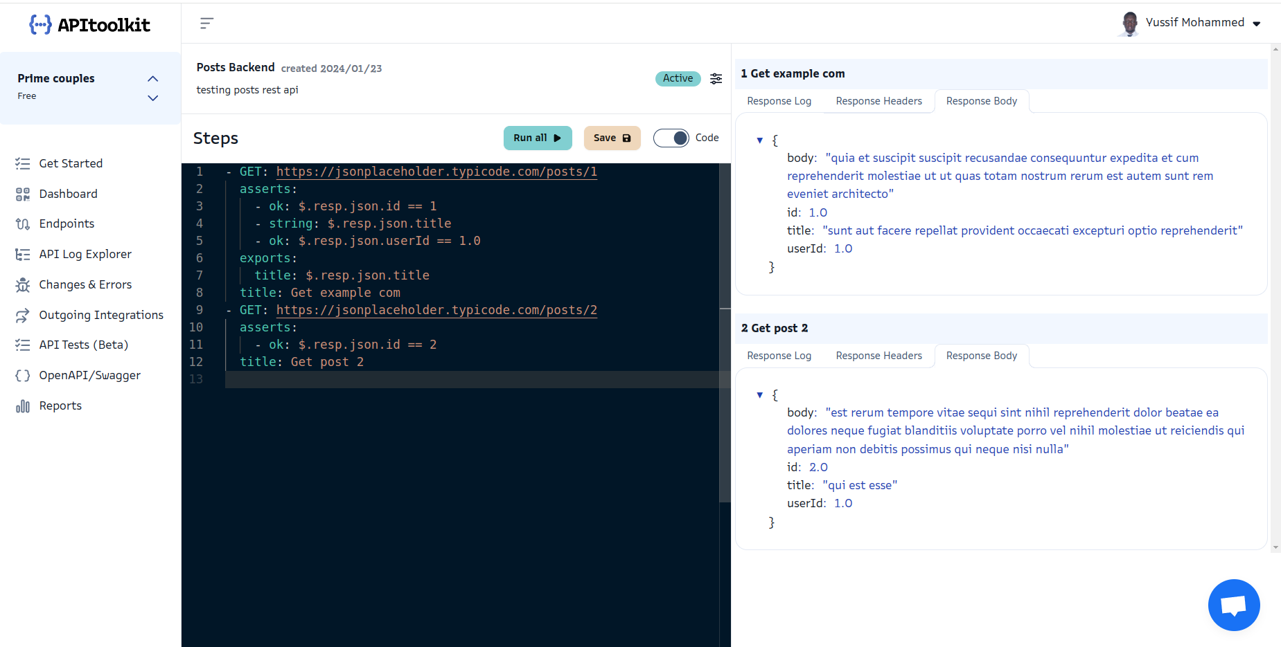 Screenshot of APItoolkit’s API Tests page
