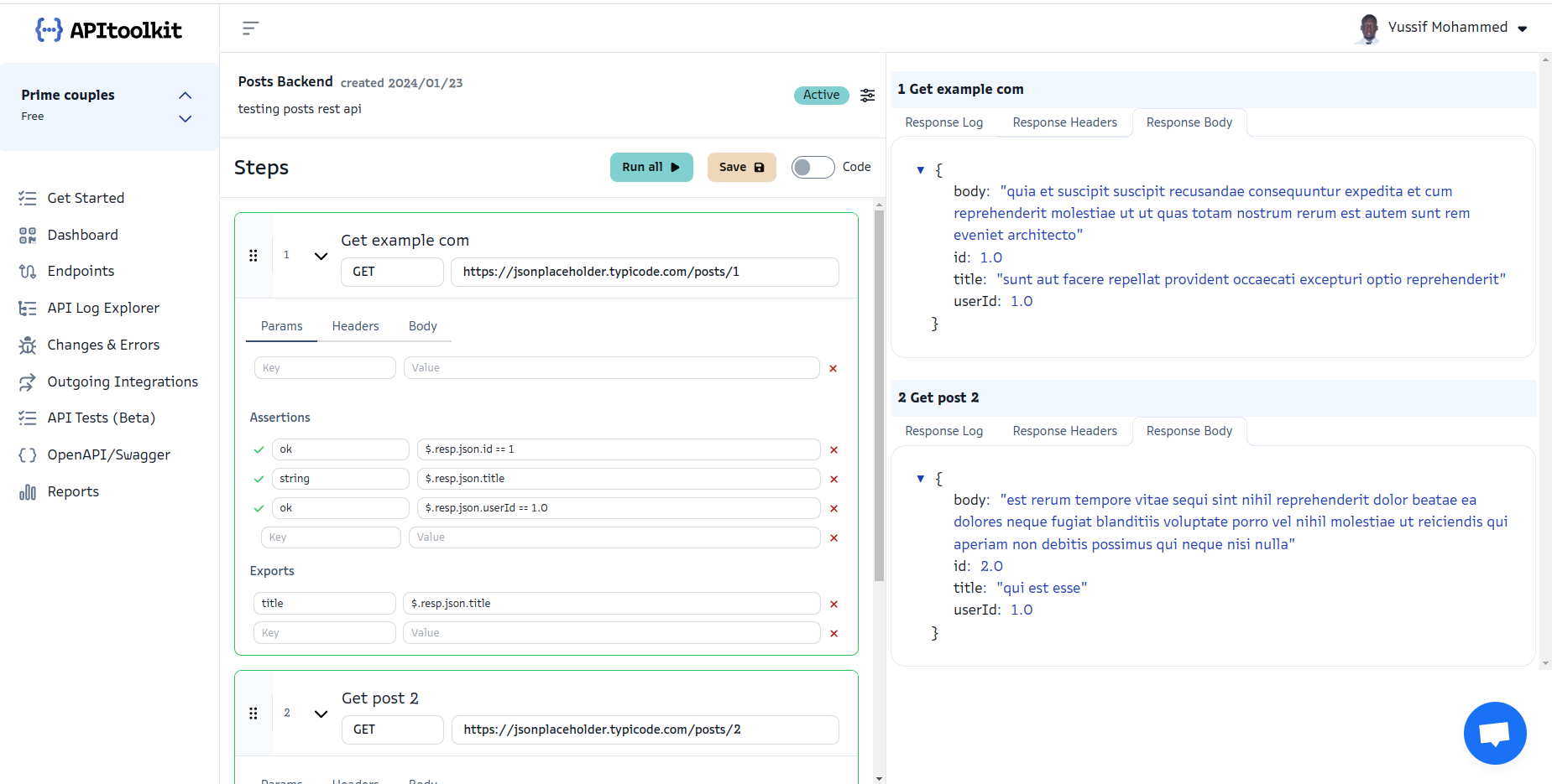 Screenshot of APItoolkit’s API Tests page