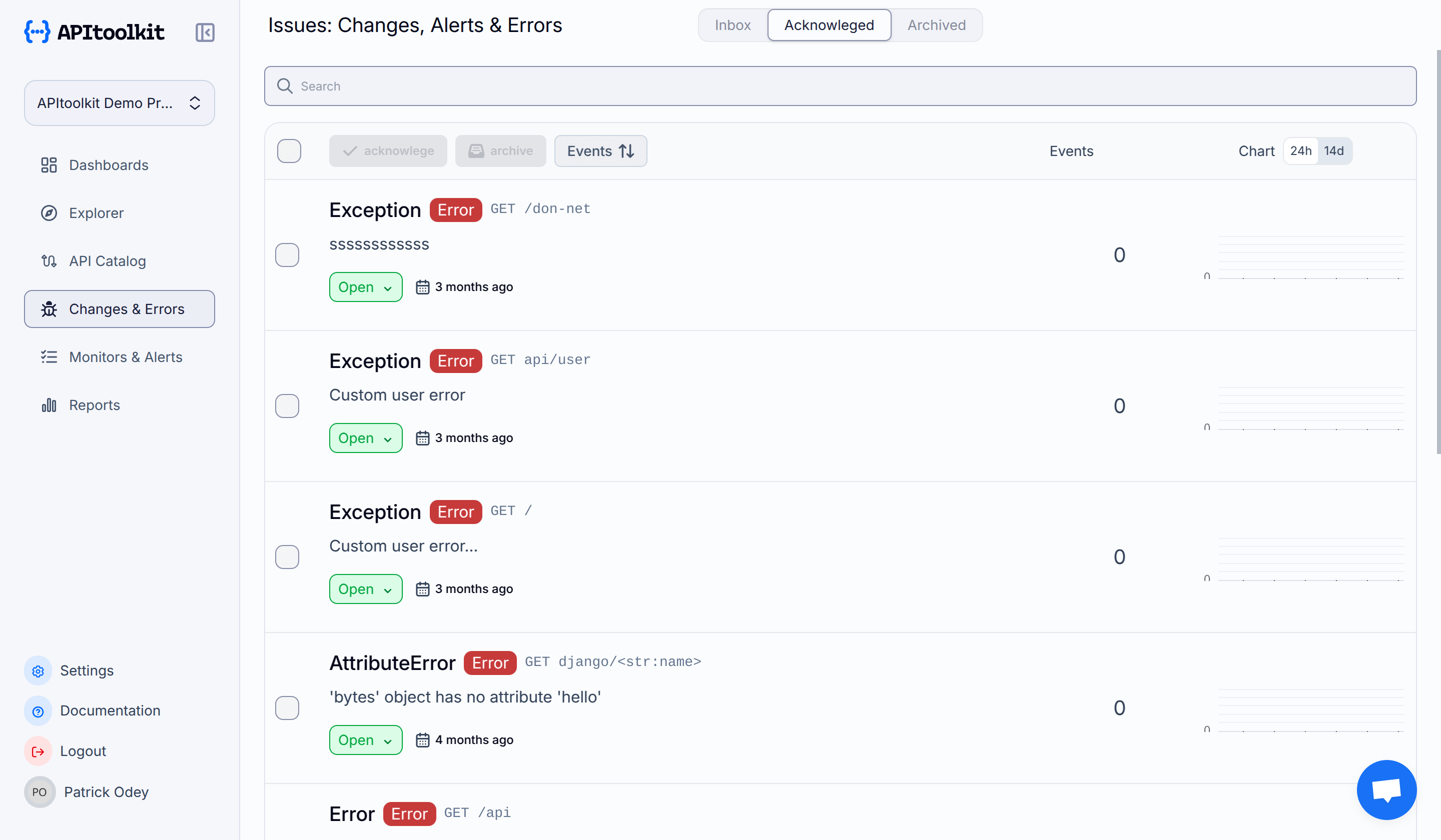 Screenshot of monoscope’s dashboard page