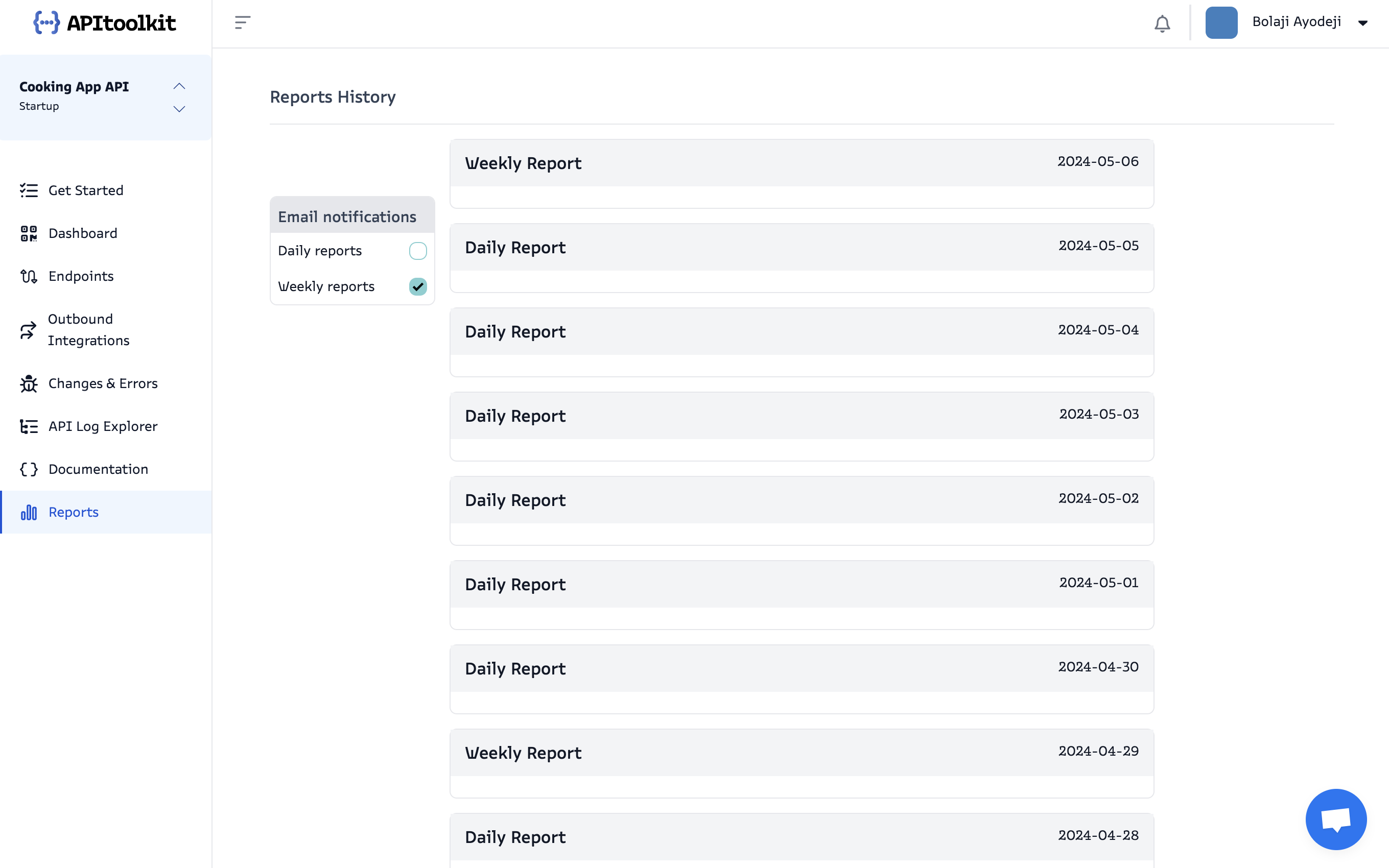 Screenshot of APItoolkit’s report page