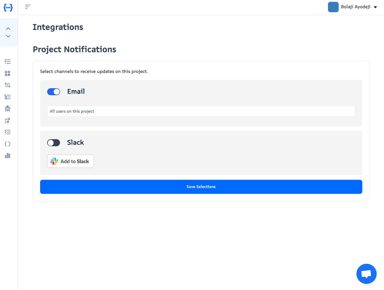 Screenshot of APItoolkit’s integrations page