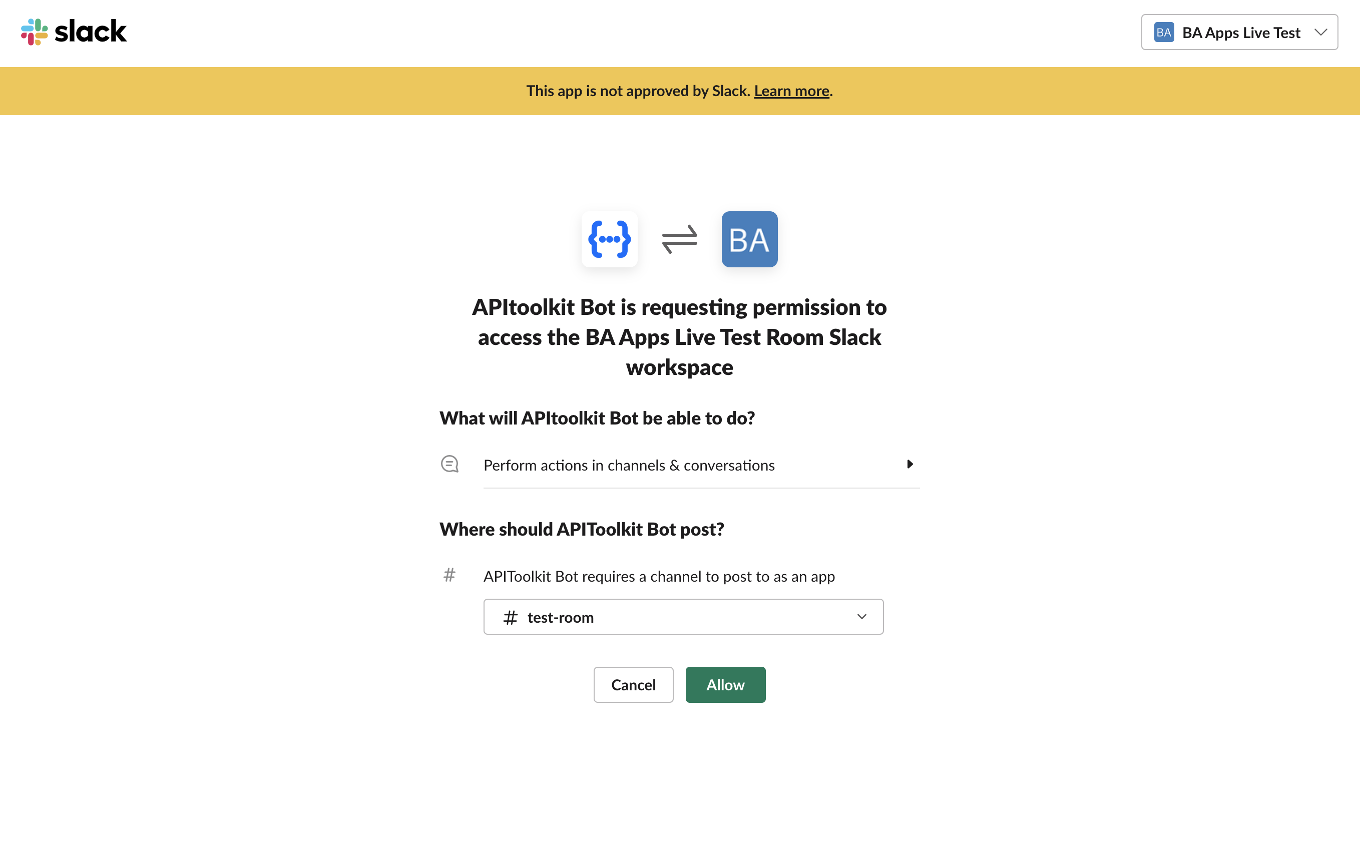 Screenshot of APItoolkit’s integrations page