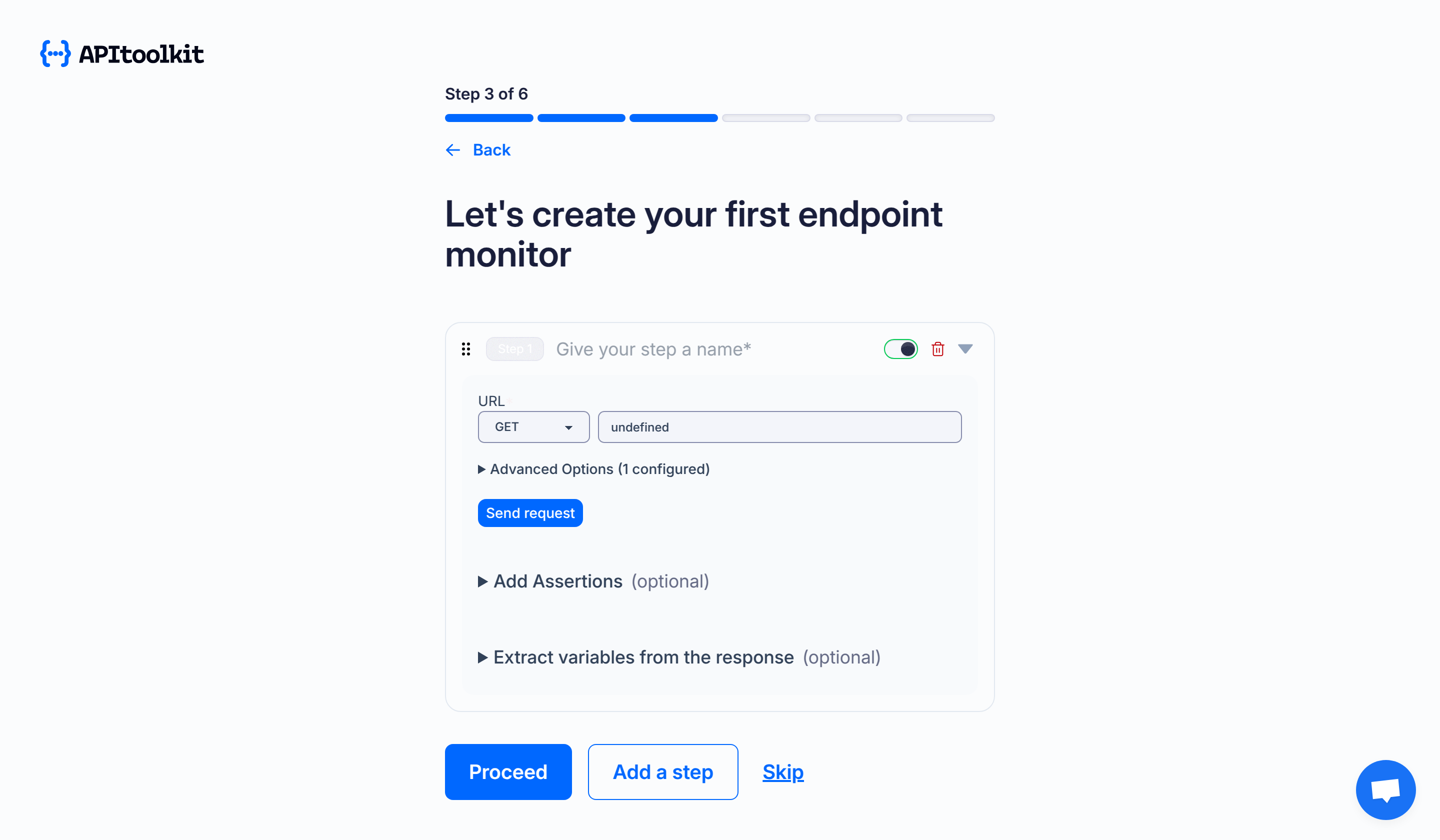 Screenshot of APItoolkit’s create new project page