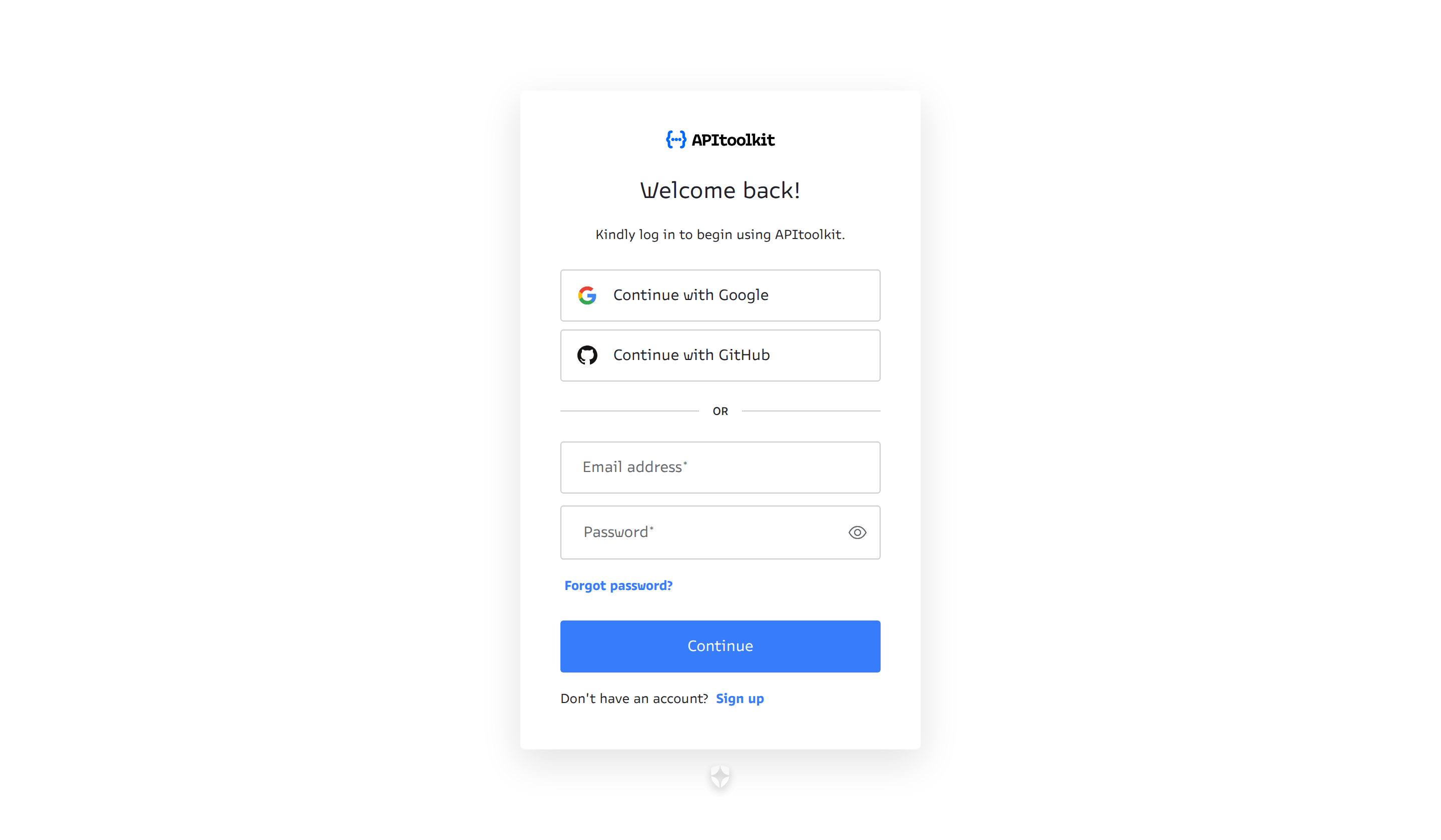 Screenshot of APItoolkit’s signup page